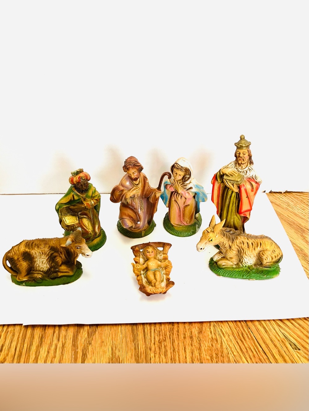 Fontanini Italy Vintage Nativity Set Figures Lot(7) Hard Plastic Minor Wear Read